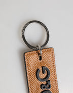 Brown Leather Logo Metal Ring Keychain Holder Men Keyring
