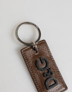Dark Brown Leather Logo Metal Ring Keychain Holder Keyring