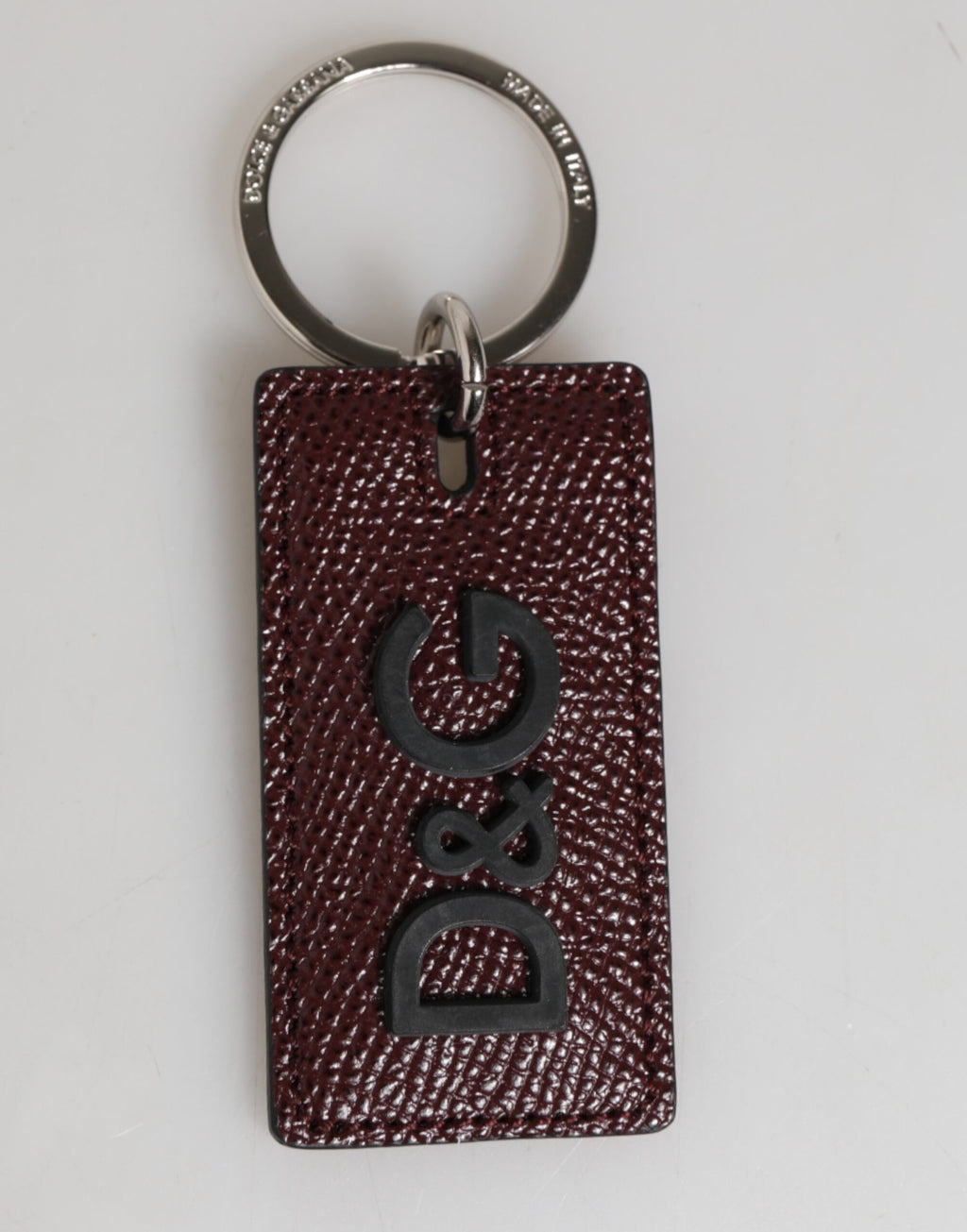 Bordeaux Leather Logo Metal Ring Men Keychain Keyring
