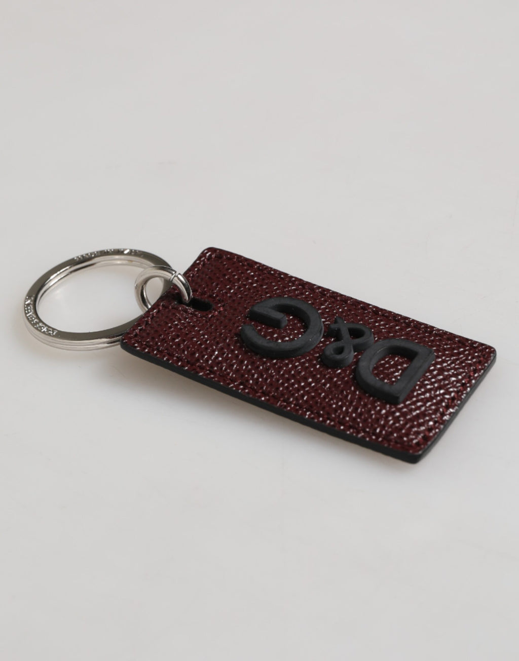 Bordeaux Leather Logo Metal Ring Men Keychain Keyring
