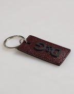 Bordeaux Leather Logo Metal Ring Men Keychain Keyring