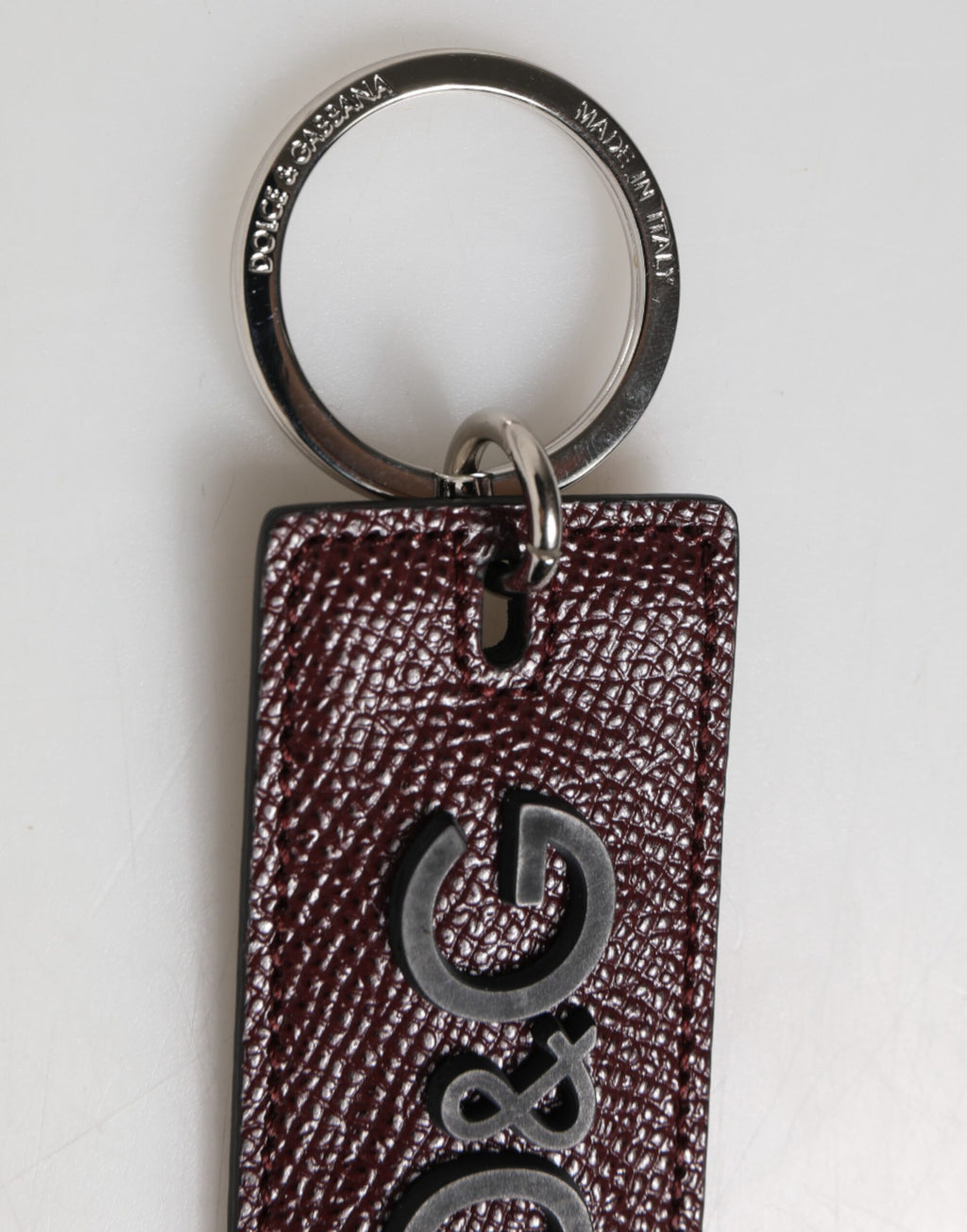 Bordeaux Leather Logo Metal Ring Men Keychain Keyring