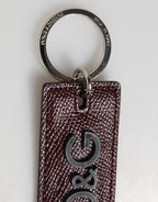 Bordeaux Leather Logo Metal Ring Men Keychain Keyring