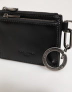 Black Leather Zipped Card Holder Coin Purse Keyring Wallet