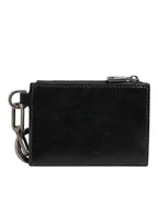 Black Leather Zipped Card Holder Coin Purse Keyring Wallet