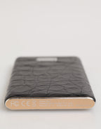 Black Leather Exotic Skin 3000mAh Power Bank Charger USB