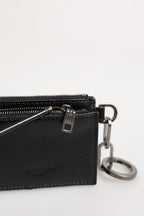 Black Leather Zip Logo Keyring Coin Purse Keyring Wallet