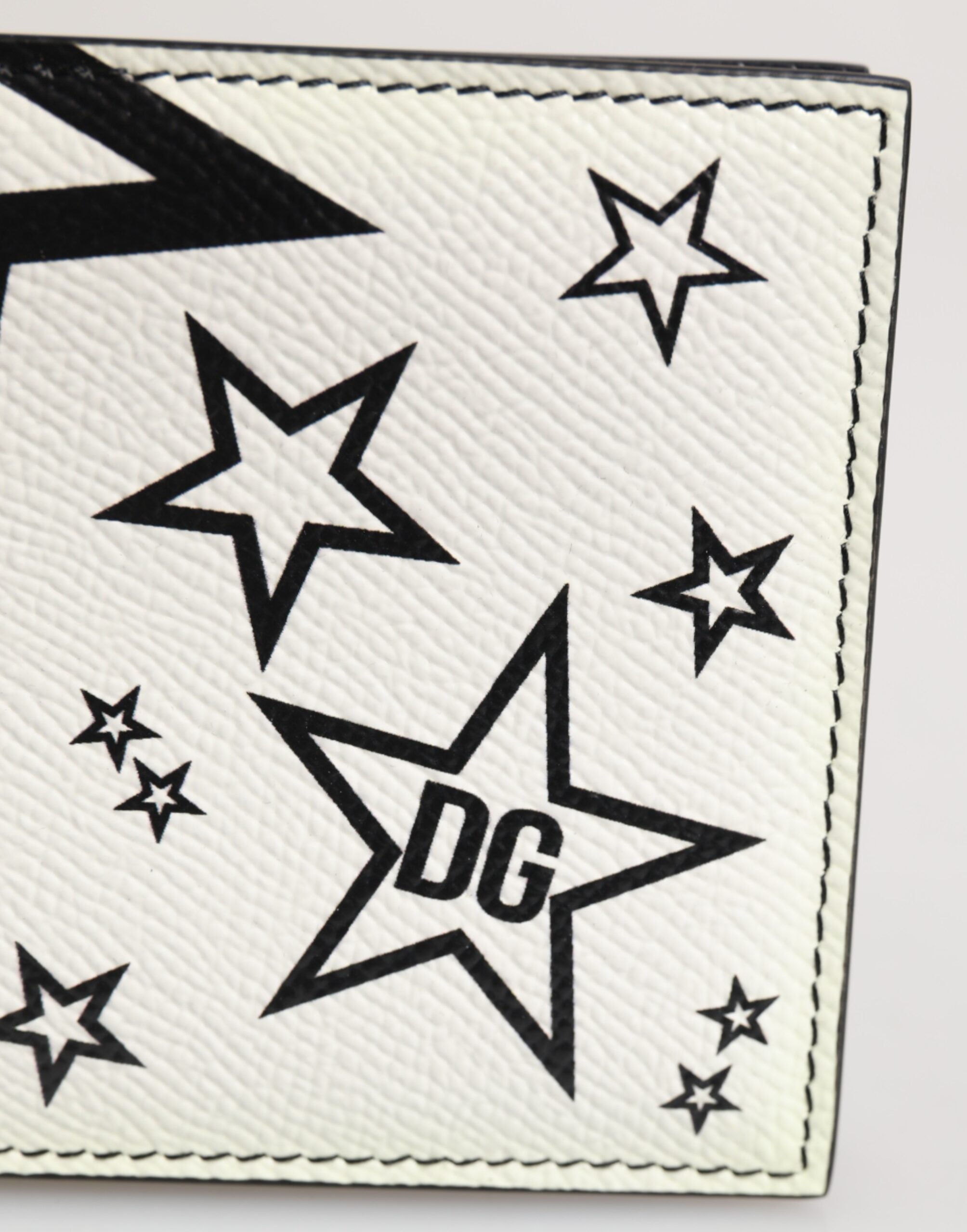 White Leather DG Star Logo Bifold Card Holder Wallet