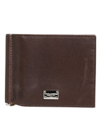 Brown Leather DG Logo Engrave Bifold Card Holder Wallet