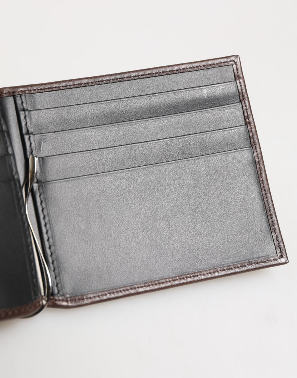 Brown Leather DG Logo Engrave Bifold Card Holder Wallet