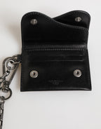 Black Cavallo Leather Wallet Chain Snap Bifold Card Holder