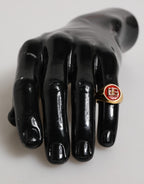 Gold Tone Real Brass Round Red DG Logo Men Ring