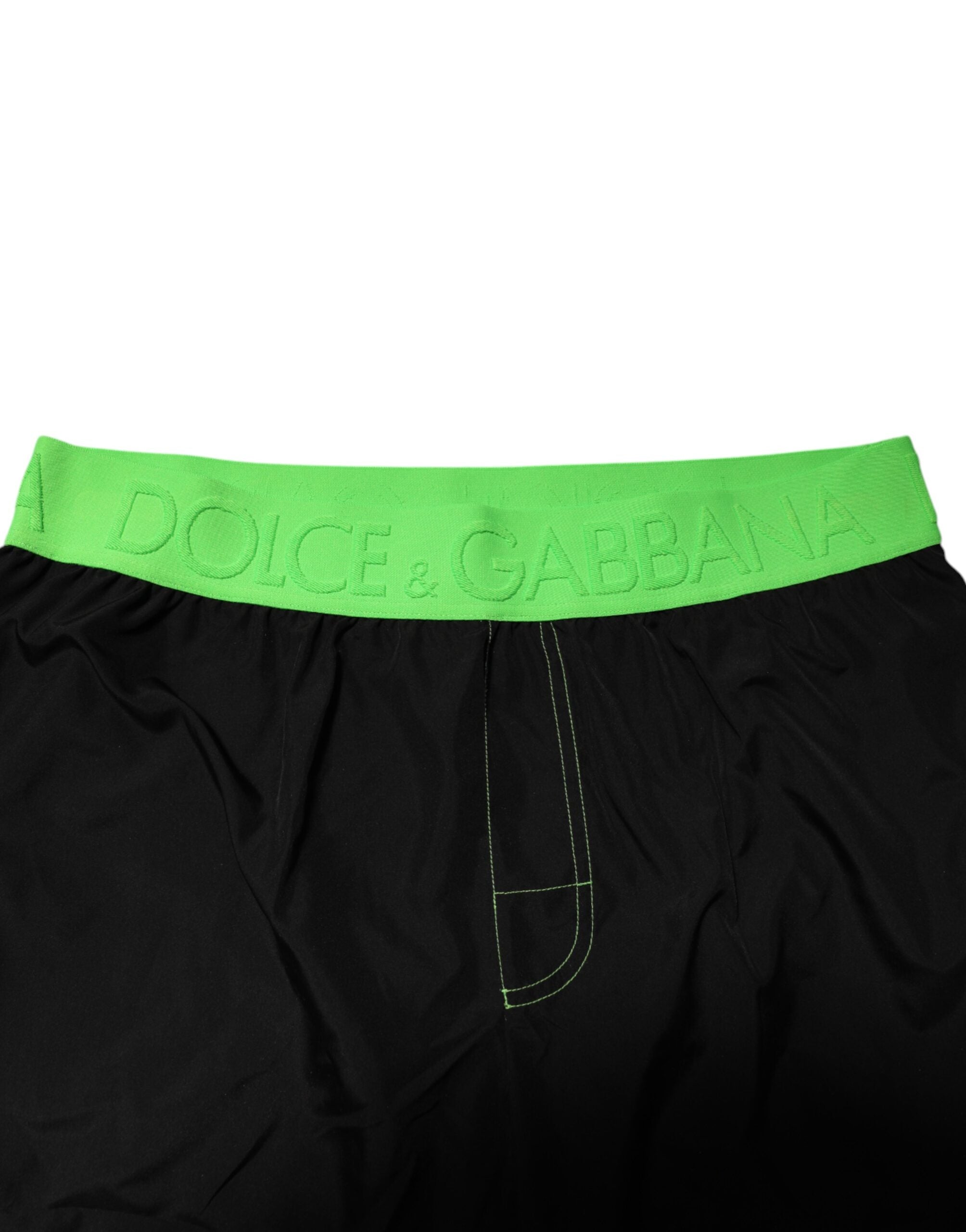 Black Green Logo Waistband Beachwear Short Swimwear