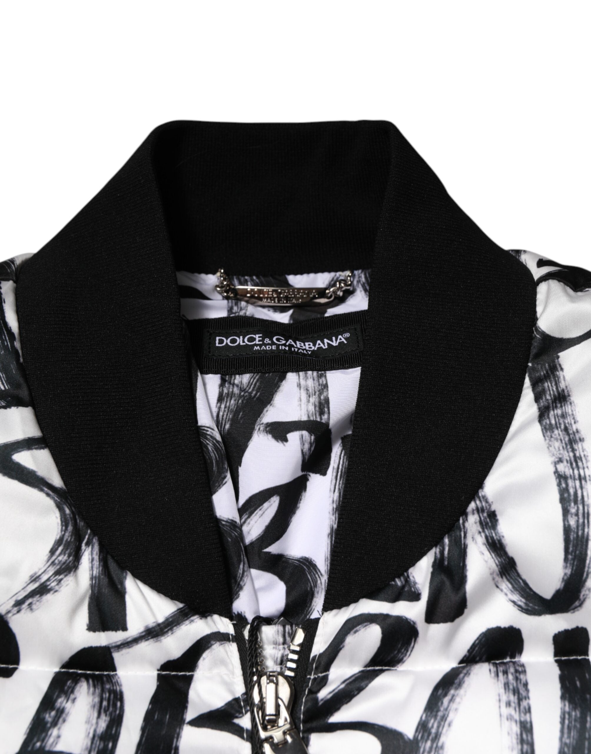 White Black Graffiti Logo Puffer Bomber Jacket