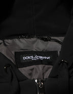 Black Cotton Quilted Studded Sleeve Hoodie Jacket