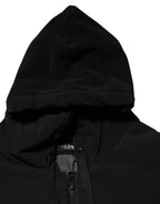 Black Cotton Quilted Studded Sleeve Hoodie Jacket
