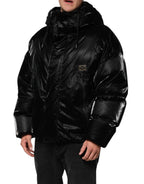 Black Logo Full Zip Hooded Quilted Jacket