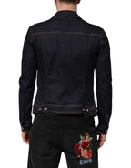 Indigo Blue Denim Slim Fit Logo Patch Jacket