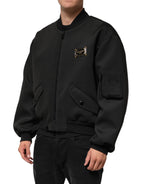 Black Polyester Logo Plaque Bomber Jacket