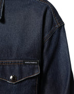 Blue Denim Button Casual Logo Patch Men Shirt