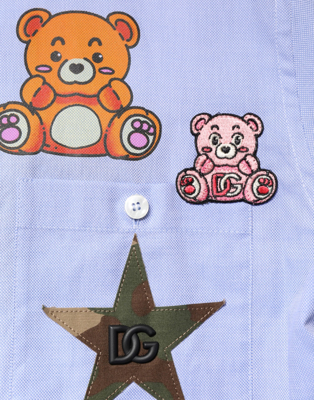 Light Blue Cotton Teddy Bear Long Sleeve Shirt