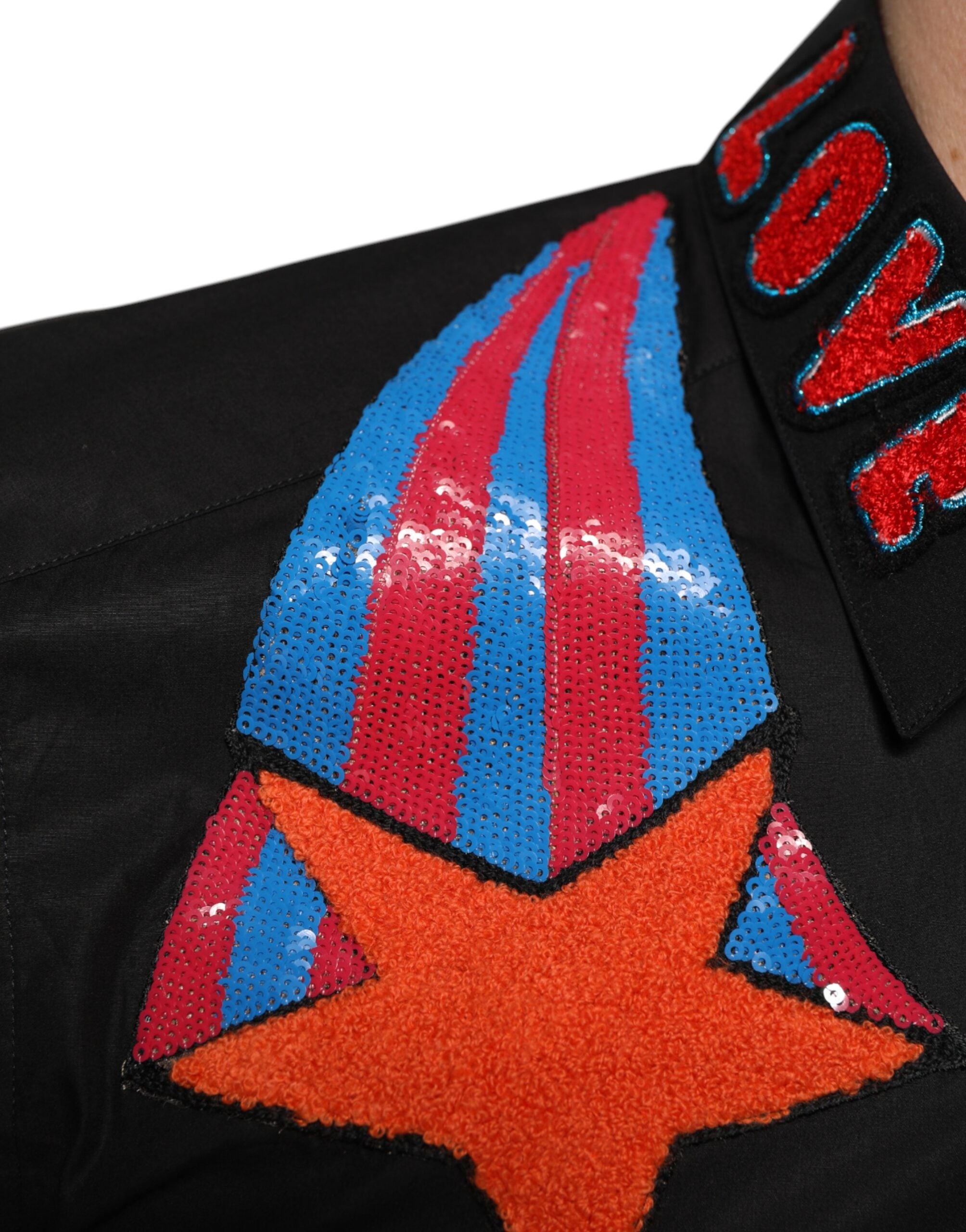 Black Cotton Star Sequin Dress Formal Men Shirt