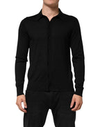 Black Silk Button Up Lightweight Sweater