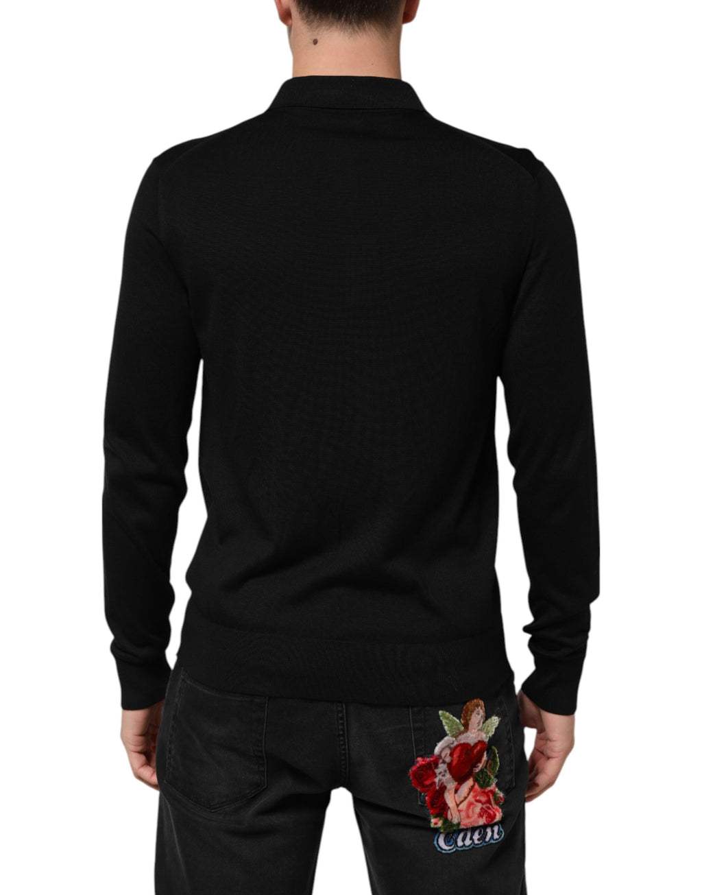 Black Silk Button Up Lightweight Sweater