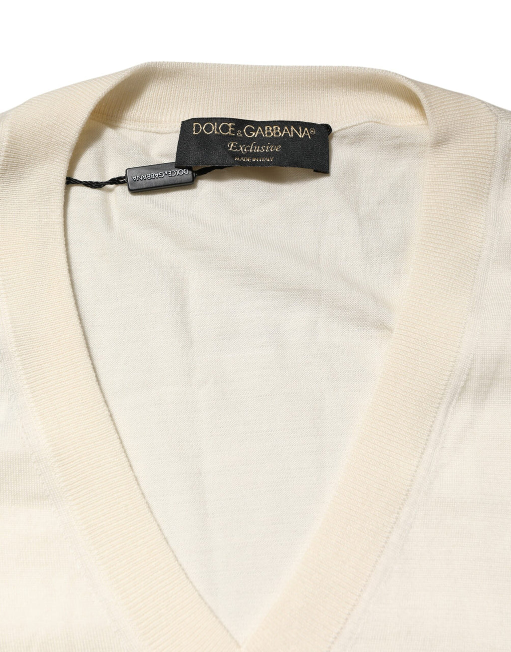 Ivory Virgin Wool Men V-Neck Knit Sweater