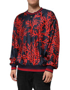 Silk Navy Red Coral Print Pullover Sweater