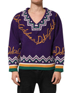 Purple Wool DG Logo Men Knit Pullover Sweater