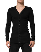 Black Cotton Button Up Men Cardigan Sweater