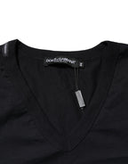 Black Cotton Plain V-Neck Men Shirt T-shirt