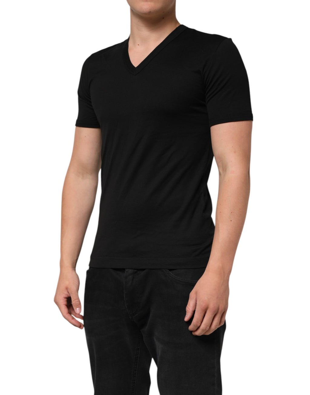 Black Cotton Plain V-Neck Men Shirt T-shirt