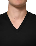 Black Cotton Plain V-Neck Men Shirt T-shirt