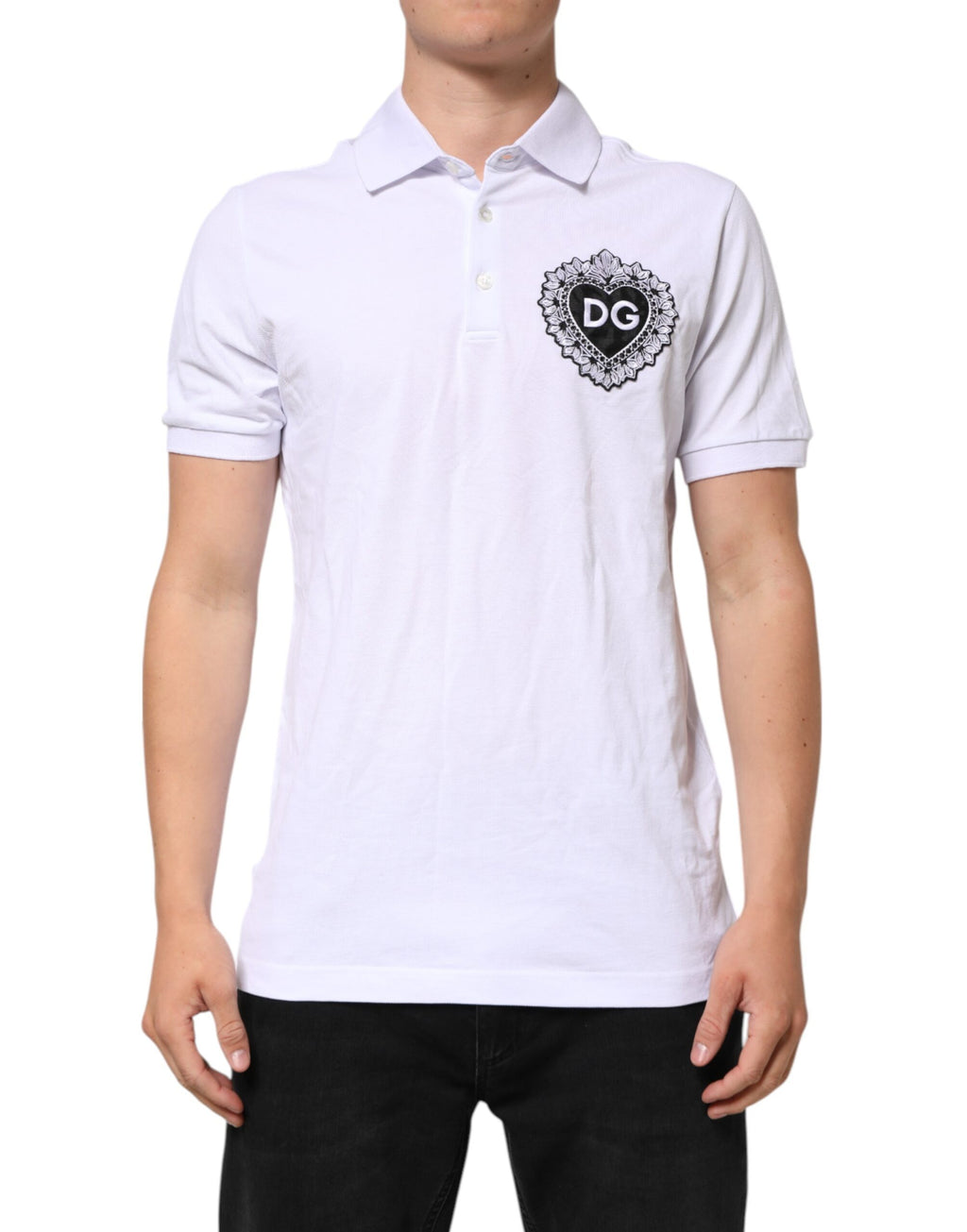 White Cotton DG Heart Logo Embroider T-shirt