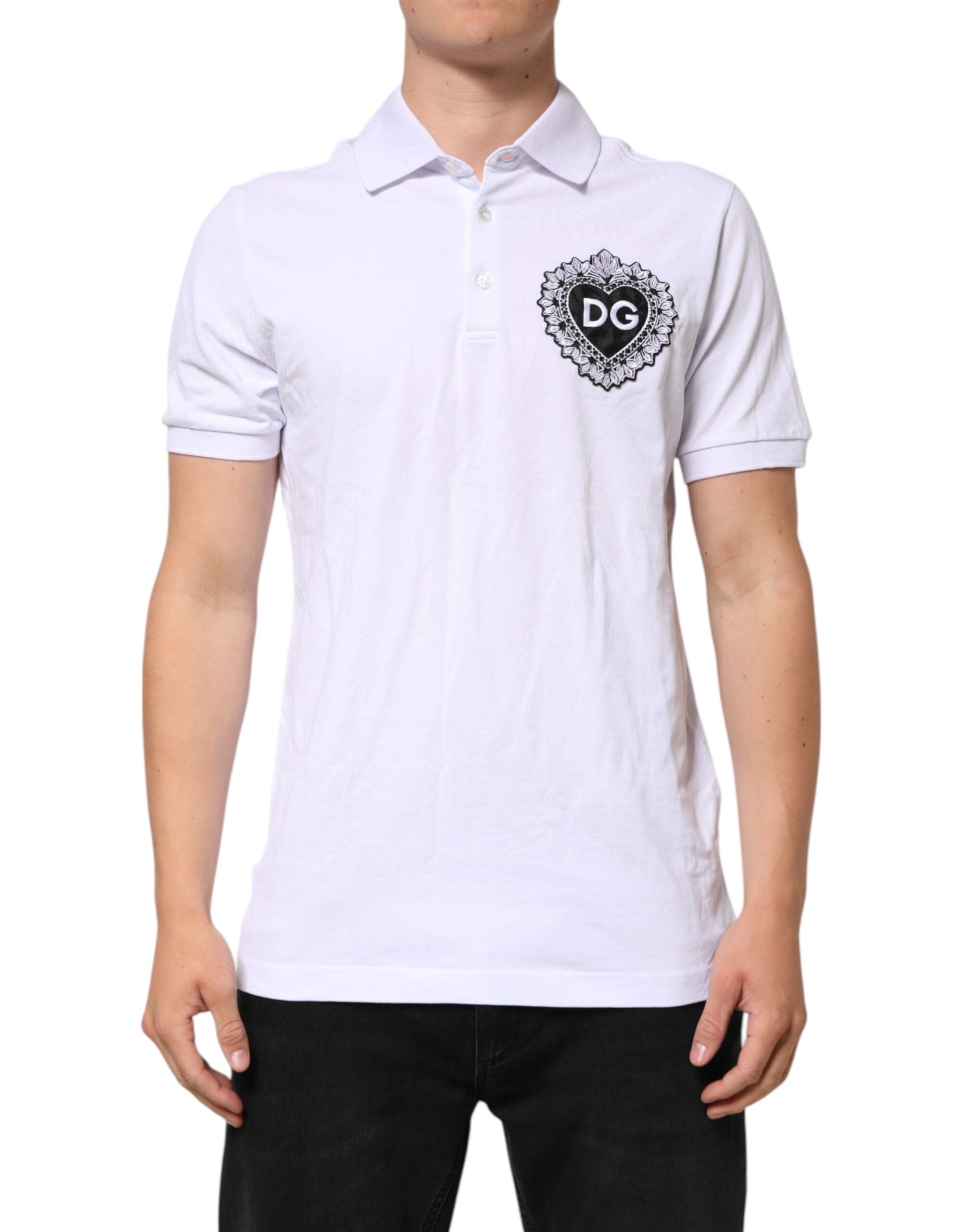 White Cotton DG Heart Logo Embroider T-shirt