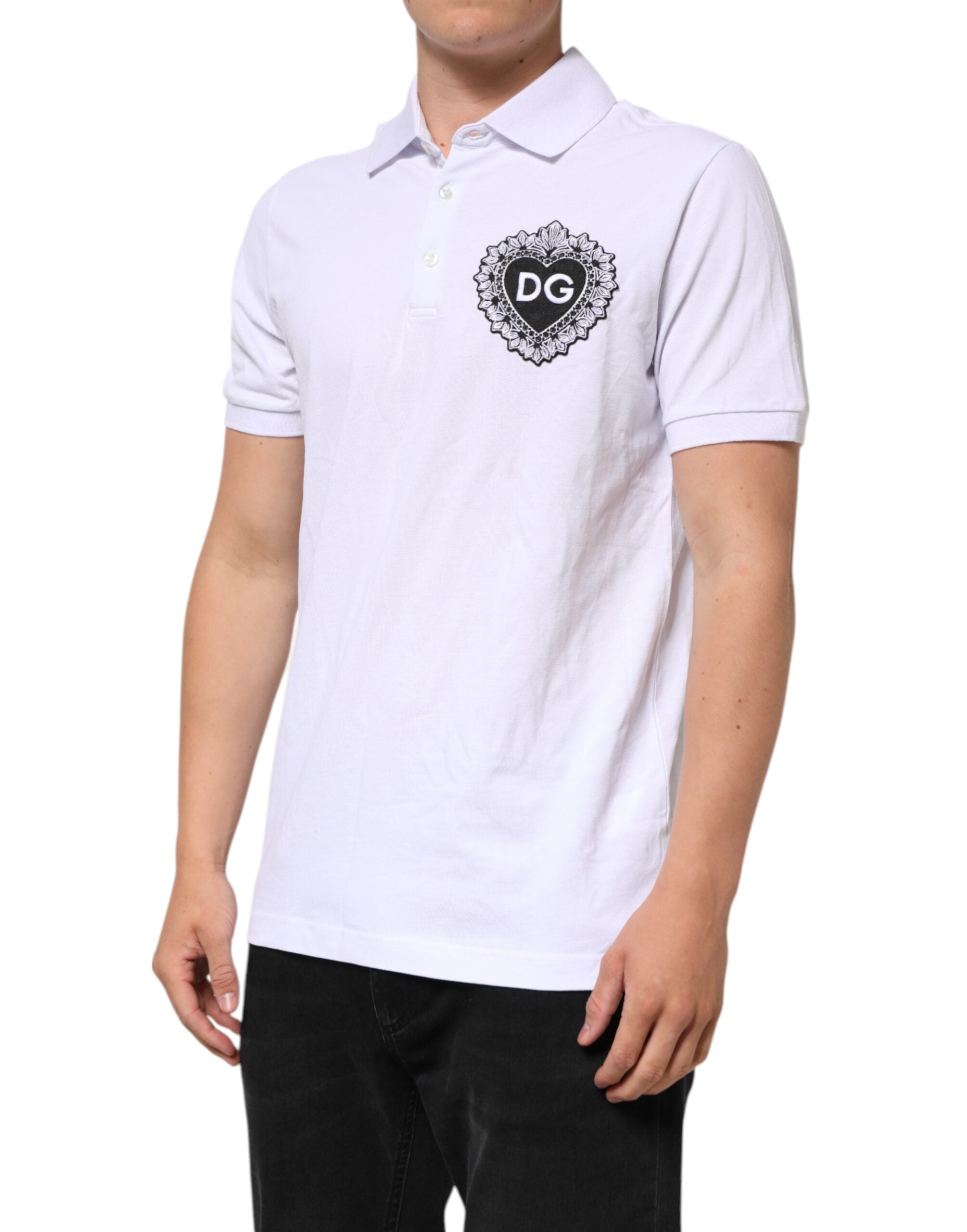 White Cotton DG Heart Logo Embroider T-shirt
