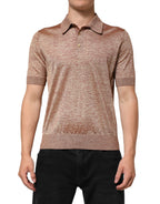 Brown Silk Textured Short Sleeve Polo T-shirt