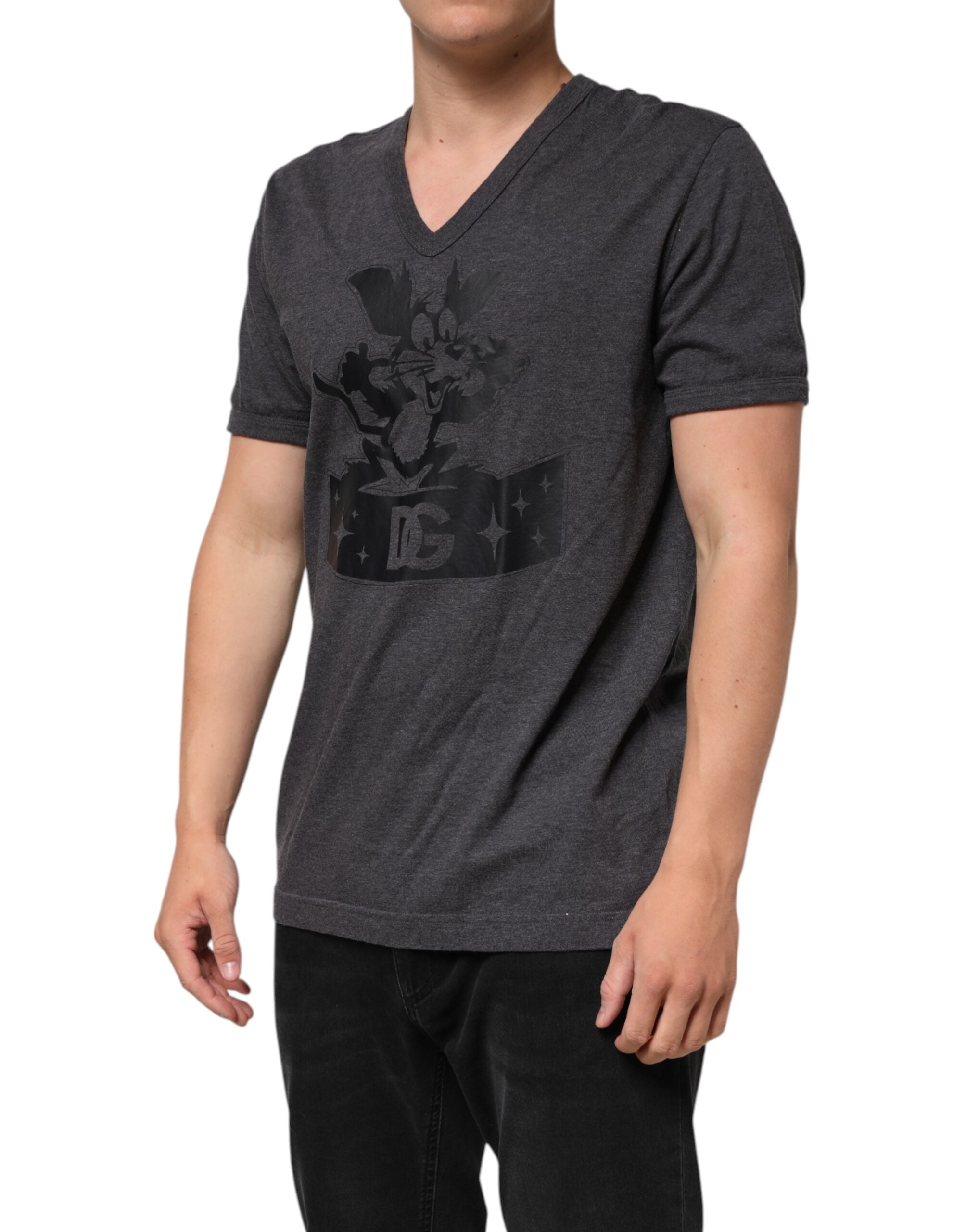 Black Charcoal DG Logo V-Neck Men T-shirt