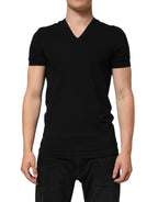 Black Cotton Slim Fit Men V-Neck Shirt T-shirt
