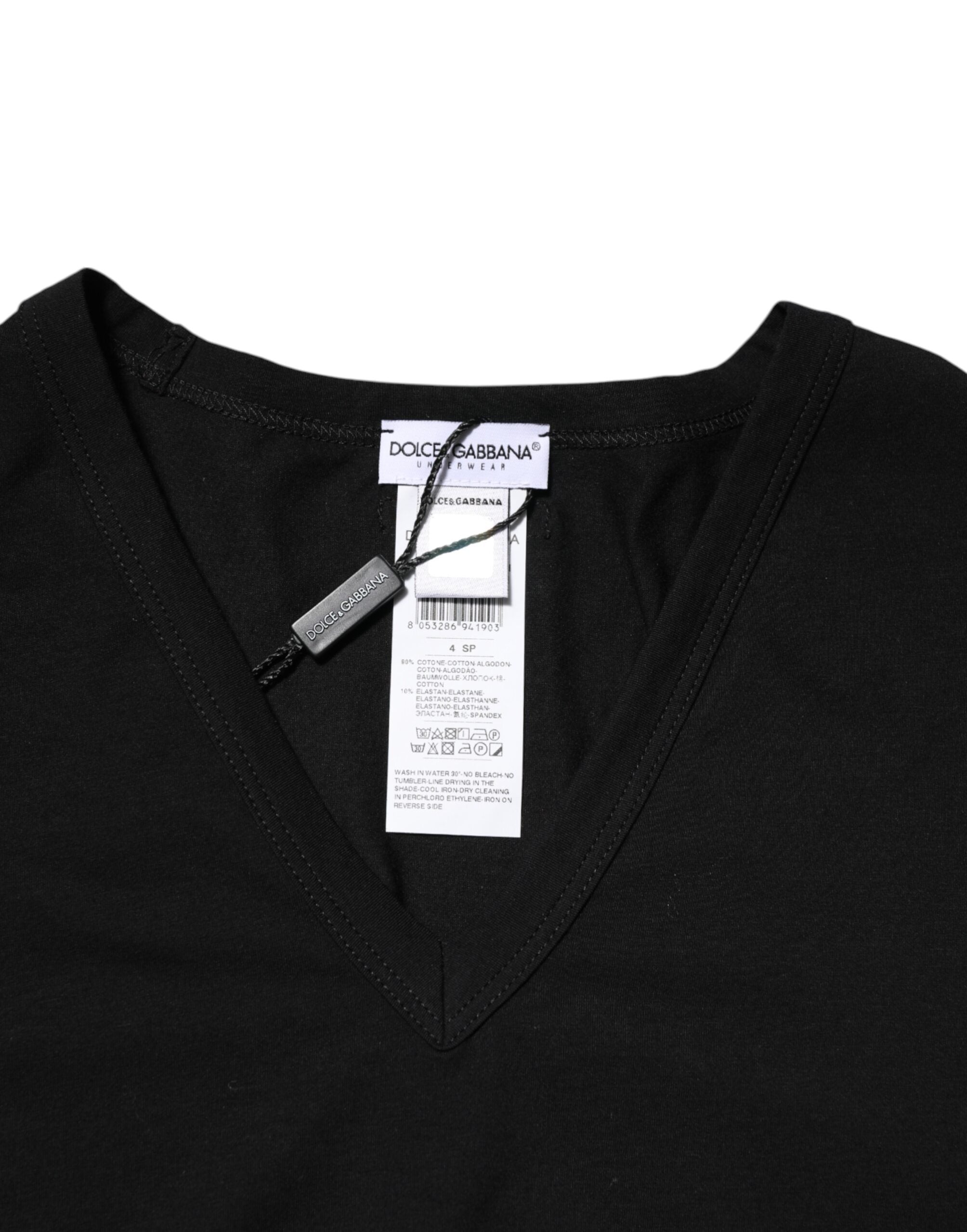 Black Cotton Slim Fit Men V-Neck Shirt T-shirt