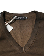 Dark Brown Cotton Tattered Logo Men T-shirt