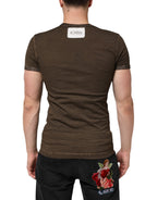 Dark Brown Cotton Tattered Logo Men T-shirt