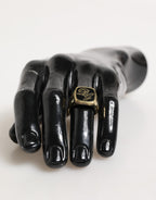 Gold Tone Enamel Brass Signet DG Logo Adjustable Ring