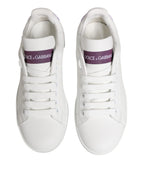 White Purple Leather Low Top Sneakers Shoes