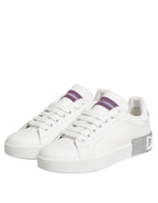 White Purple Leather Low Top Sneakers Shoes