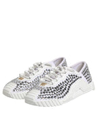 White NS1 Canvas Leather Embellished Sneakers Shoes