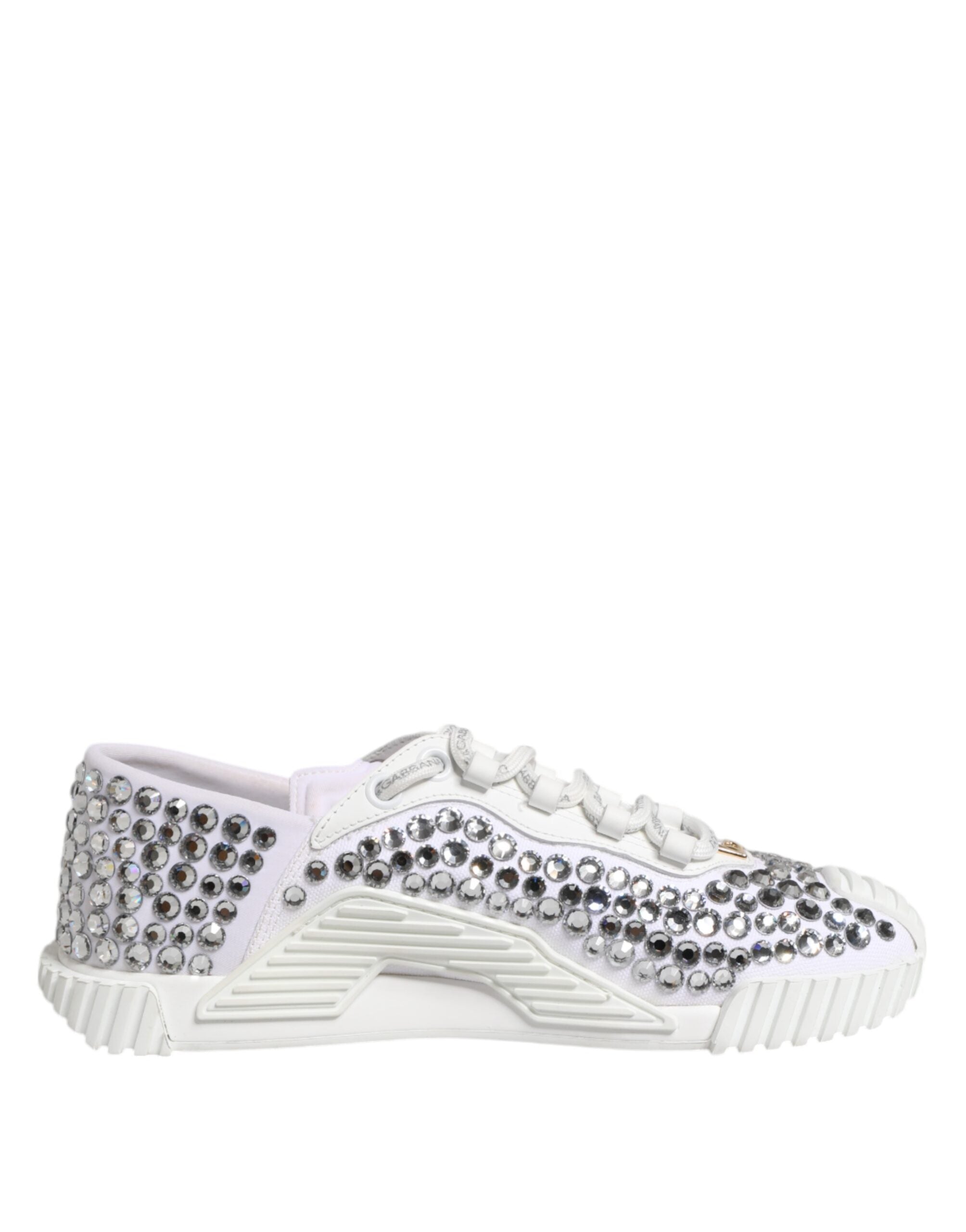 White NS1 Canvas Leather Embellished Sneakers Shoes