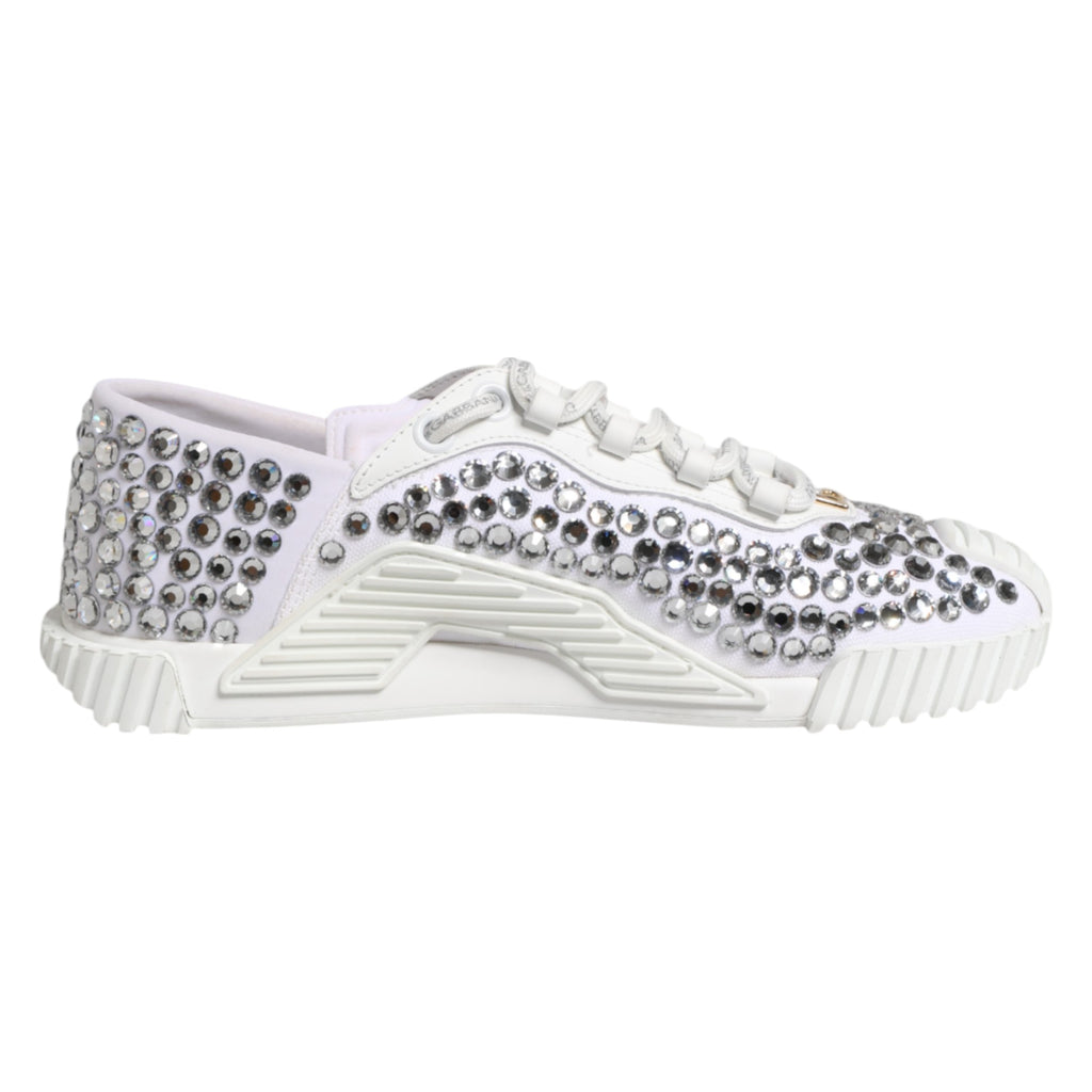 White NS1 Canvas Leather Embellished Sneakers Shoes